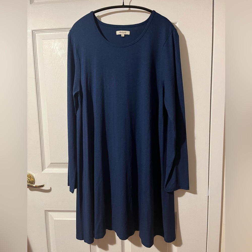 Madewell Scoop Neck, Long Sleeve Swing Dress in Navy Knit, size XL